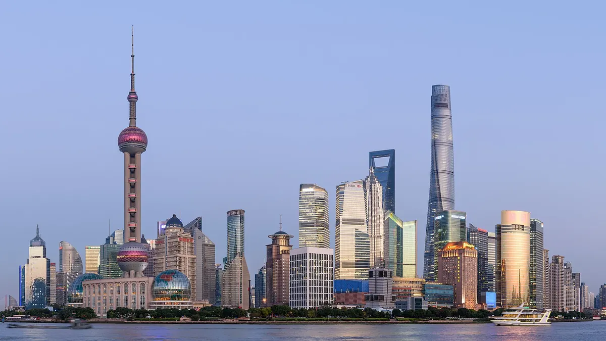 Lujiazui (Pudong) skyline panorama across the Huangpu River