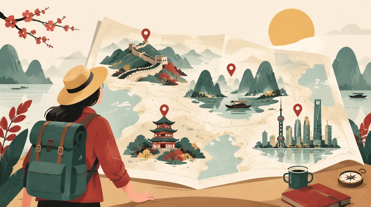 A traveller planning a route on a map of China
