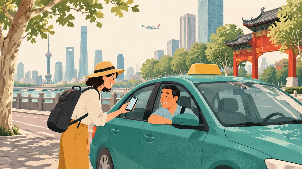 A traveller showing a phone to a taxi driver